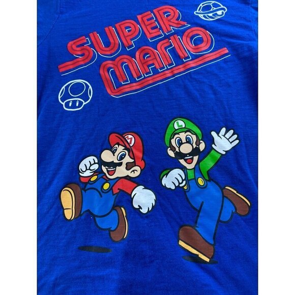 Super Mario Men's XXL Blue Graphic Tee Featuring Mario Luigi Yoshi & Toad - Picture 6 of 6